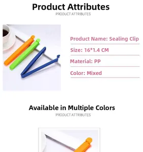 Close-up of food bag sealing clip dimensions and multi-color PP material details