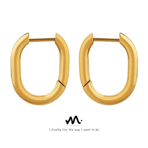Oval Hoop Earrings Stainless Steel 18K Gold Plated Minimalist Geometric U Shape Vintage Style For Women