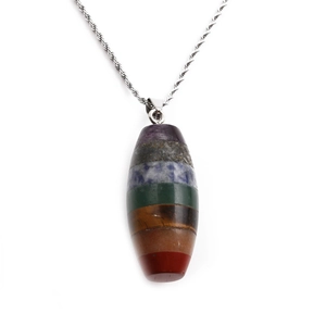 Chakra necklace with seven colorful crystal gemstone pendants and large hole beads