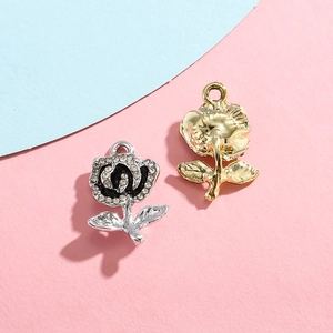 Rose flower charms with crystal rhinestones for DIY bracelets and necklaces accessory