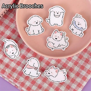 Cute Cartoon Dog Acrylic Brooch Badge Pin For Backpack Clothing Decor Kawaii Bichon Frise Samoyed Animal Accessories Gift