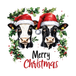 Christmas cow stickers with red hats and holly berries for home bathroom holiday decor
