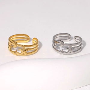 Star Moon Open Ring Stainless Steel 18K Gold Plated Adjustable Minimalist Layered Tarnish Free Jewelry For Women