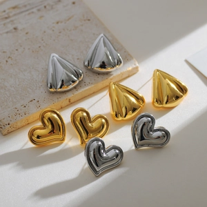 Vintage Brass Heart Stud Earrings Geometric Triangle Gold Silver Plated Minimalist Elegant Fashion Jewelry Gift For Women