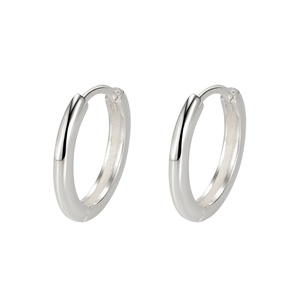 Minimalist 925 sterling silver hoop earrings with polished silver finish on white background