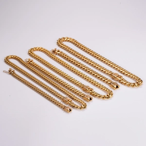 Collier Et Bracelet Chaîne À Maillons Cubains Hip Hop Hommes Femmes Acier Inoxydable Plaqué Or Boucle Lion Strass