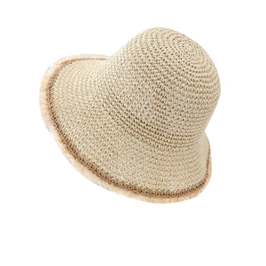 Sombrero de sol de paja tejida para mujer con ala deshilachada para playa y verano