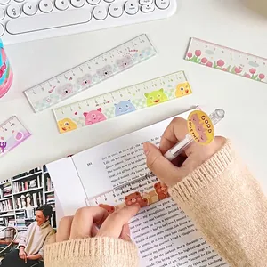 Cute cartoon 15cm transparent ruler and gel pen set for school and office desk decor
