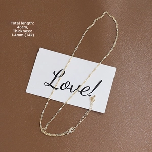 Detail view of 1.4mm gold necklace chain 46cm length with adjustable lobster clasp