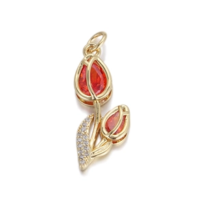 Pendentif tulpe doré avec pierre rouge et zircons brillants pour création de bijoux
