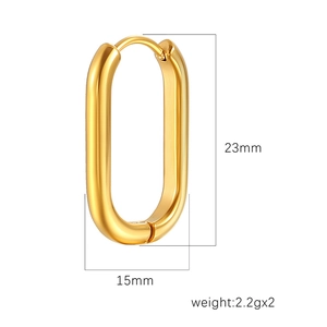 Polished 18K gold stainless steel oval hoop earrings 23mm height minimalist jewelry