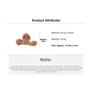 Detail view of large plush hair claw clip with 14.5cm length and soft acrylic material