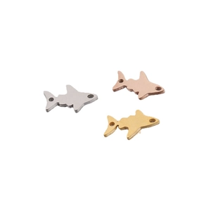 Shark shaped stainless steel double hole pendants in silver, gold and rose gold