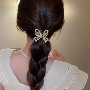 Elegant Butterfly Hair Claw Clip Alloy Hollow Golden With Imitation Artificial Pearl And Rhinestone Vintage Back Head Accessory For Women
