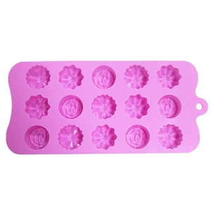 Pink 15-cavity flower silicone mold for chocolate baking and ice cube DIY projects