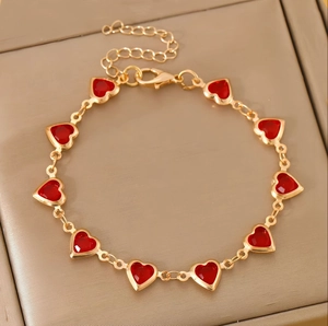 Colorful Gemstone Bracelet Copper Alloy Heart Shape Round Cut Adjustable Link Chain For Women Fashion Jewelry