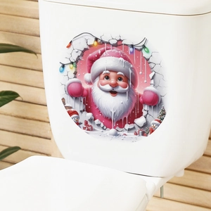 3D Santa Claus wall sticker for toilet bathroom decoration with festive snowmen and lights