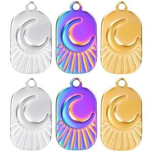 Punk Stainless Steel Moon Sun Pendant Necklace For Women Men Gold Silver Iridescent Celestial Oval Tag Necklace Jewelry Gift
