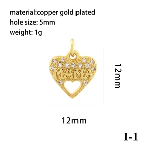 Macro view of a 12mm gold heart pendant with zircon accents and MAMA engraving