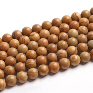 Natural yellow wood grain stone round beads for DIY jewelry making and craft projects