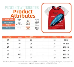 Tableau des tailles détaillé pour t-shirt enfant à manches contrastées et mesures