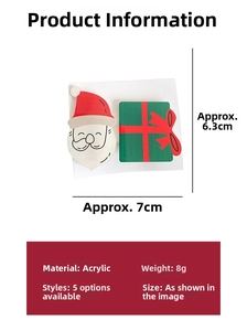 Detail of cute acrylic Santa Claus and gift box hair clip with size dimensions