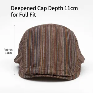 Multi-color striped flat cap with 11cm deep fit crown and vintage beret style