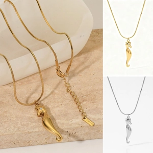 Seahorse Pendant Necklace Stainless Steel Zircon Eye Snake Chain Marine Ocean Style Jewelry For Women