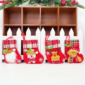 Set of 4 Christmas stockings with 3D Santa Snowman Elk Bear for tree decoration