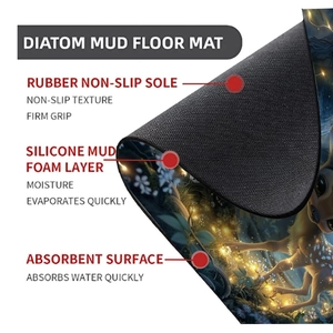 Detailed layered structure of diatom mud bath mat with cartoon deer and non-slip rubber base