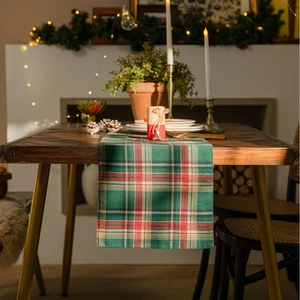 Christmas Plaid Table Runner And Placemats Cotton Linen Fabric Festive Holiday Home Dining Decor Classic Gingham Design