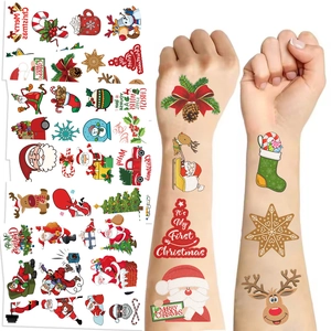 Christmas temporary tattoo sticker set featuring Santa Claus, reindeer, and snowflakes