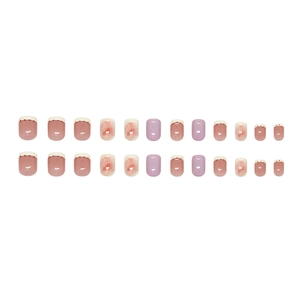 Französische Punkt und Lavendel Marmor Kunstnägel Set mit 24 Stück in runder Quadratform