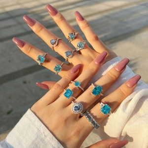 Elegant collection of S925 sterling silver rings with blue zircon in various shapes