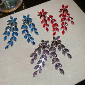 Lange Quasten Ohrhänger Mit Blumen Blatt Design Künstlicher Kristall Und 925 Sterling Silber Ohrstecker Für Damen