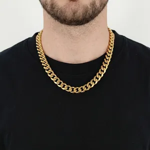 Men's 11mm gold-plated stainless steel Cuban link chain necklace in hip hop style