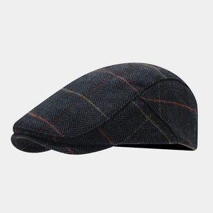 Classic blue grey herringbone windowpane check flat cap for men in retro British style
