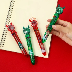 Lot de stylos bille Noël 10 couleurs avec bois de renne pailletés et motifs de Noël