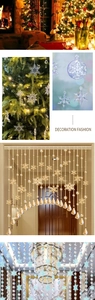 Detail of blue and gold acrylic snowflake pendants and beaded crystal curtain decor