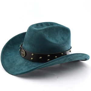Chapeau de cowboy classique en feutre de laine vert foncé avec ceinture en cuir