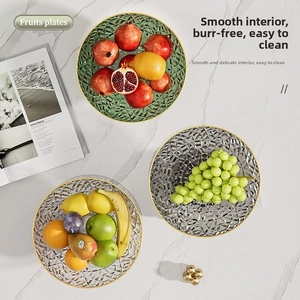 Close-up of diamond texture fruit bowl with gold rim and smooth easy-clean inner wall
