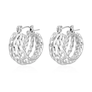 Boucles d'oreilles créoles torsadées multicouches minimalistes en acier poli