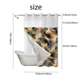 Detailed size chart for 70.8x74 inch shower curtain with metric and imperial measurements