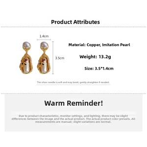 Detailed specs for vintage floral earrings with faux pearls and gold plating details