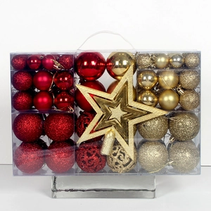 101pcs Red and Gold Christmas Ball Ornament Set with Star Topper in Carry Box