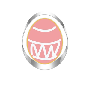 Detail of pink enamel Easter egg pendant with silver metal edges and wavy patterns