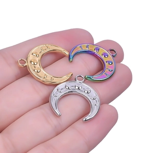 Set of three crescent moon pendants in gold, silver and rainbow plated stainless steel
