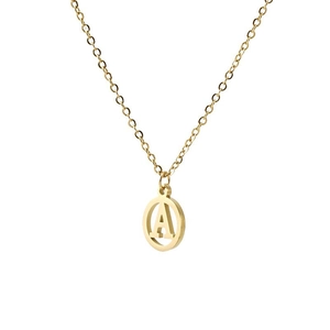 Collier en acier inoxydable plaqué or 18 carats avec pendentif lettre A ajouré