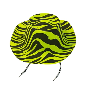 Fluorescent yellow zebra pattern cowboy hat with woven drawstring for party costume