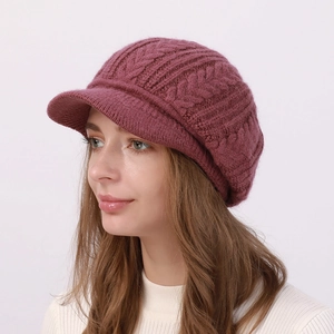 Gorra de punto con ochos para mujer en rosa oscuro, gorro de invierno térmico con forro